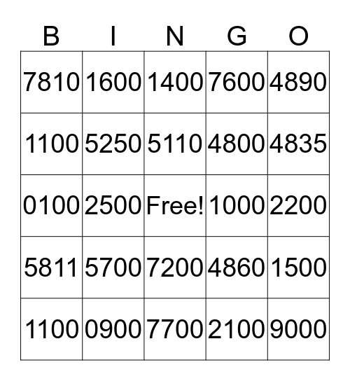 Sep Code BINGO Card