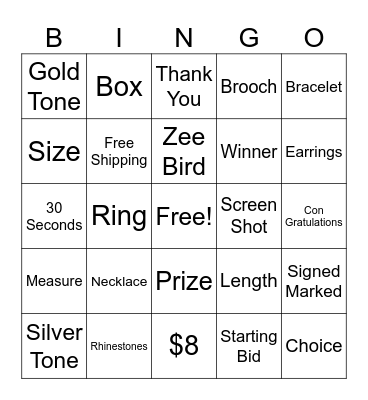 Temptations Jewelry and More Bingo Card