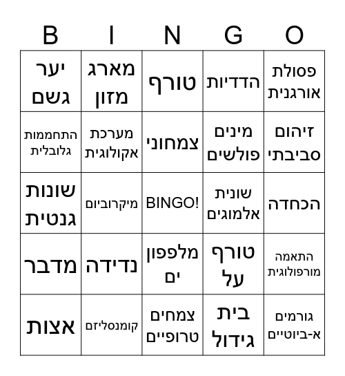 בינגו אקולוגיה Bingo Card