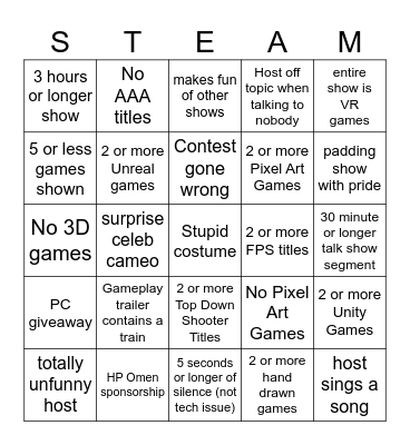 PC Gaming Show BINGO Card