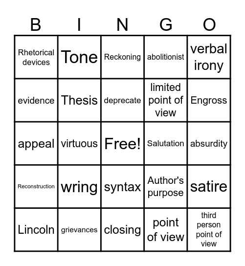 SHORT STORIES Bingo Card