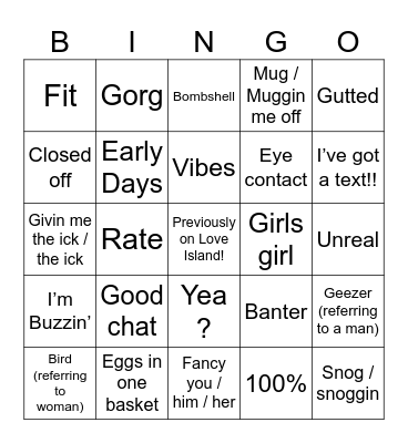 Love Island Bingo 2024 Bingo Card