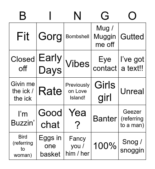 Love Island Bingo 2024 Bingo Card