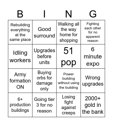 Bronze Bingo Card