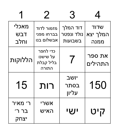 חג השבועות Bingo Card