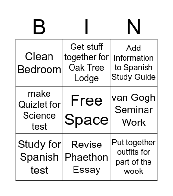 Homework for today Bingo Card