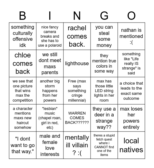 Next lis Bingo Card