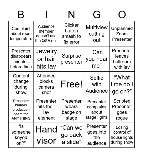 Production Bingo Card