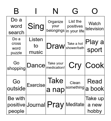 Coping Skills Bingo Card