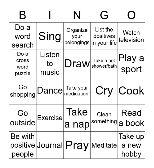 Coping Skills Bingo Card