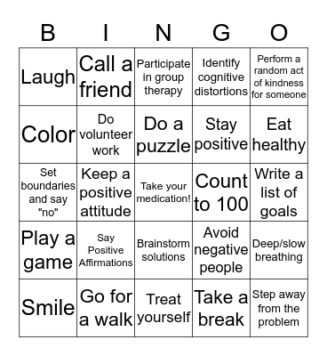 Coping Skills Bingo Card