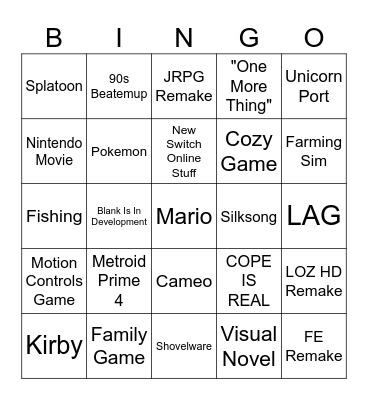 Nintendo Direct Bingo Card