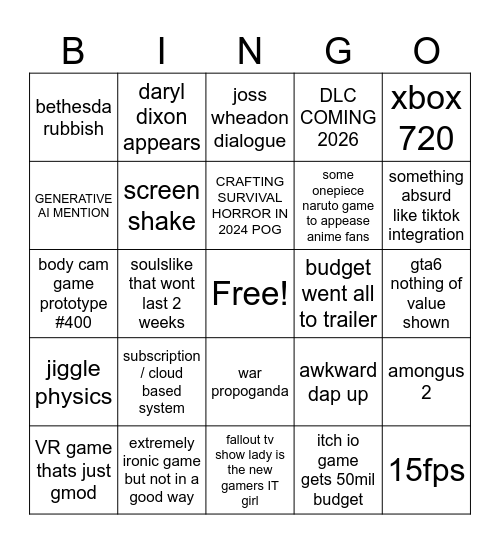 XBOX Bingo Card