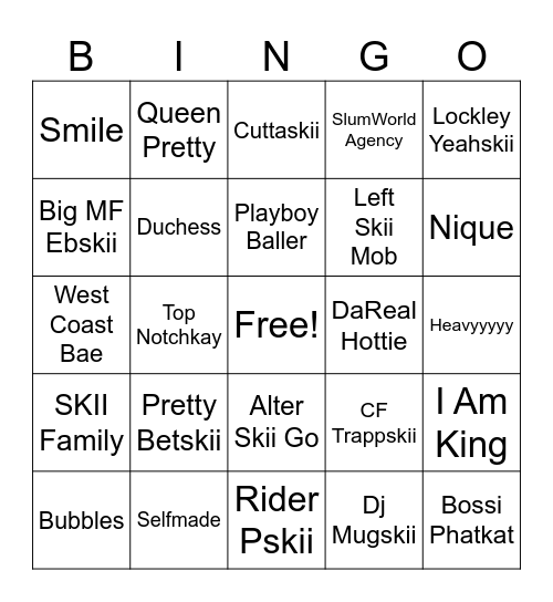 SKII.  FAMILY     (Board #2) Bingo Card