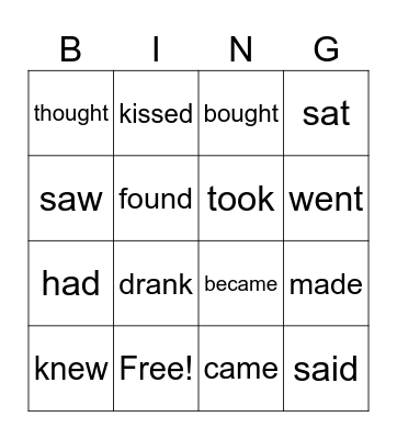 Verbs in past bingo Card