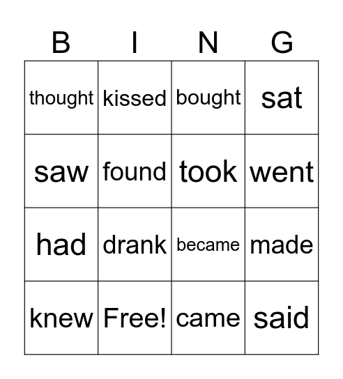 Verbs in past bingo Card