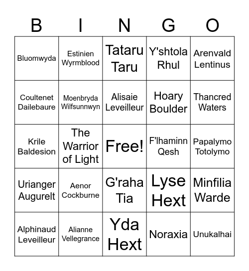 FFXIV Bingo Card