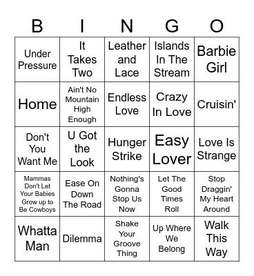 Classic Pop Duets Bingo Card