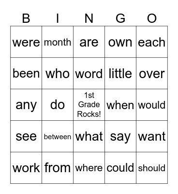 Trick Words Bingo Card