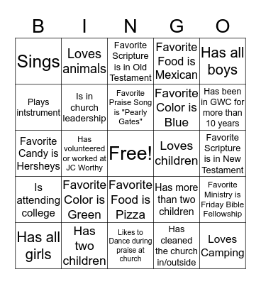 GWC Human Bingo Card