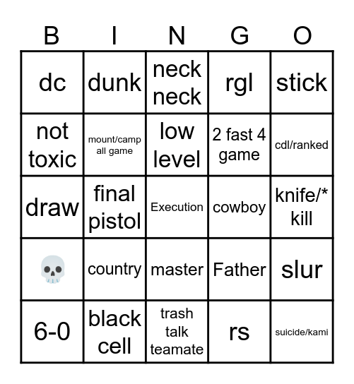 Gunfight 3 v4 bingo Card