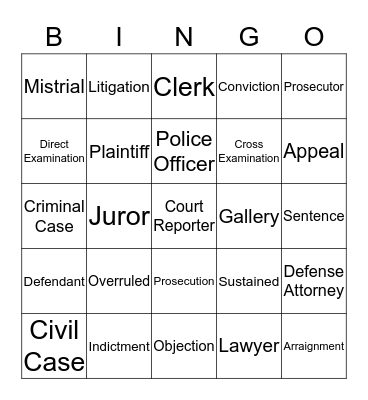 Litigation Bingo Card