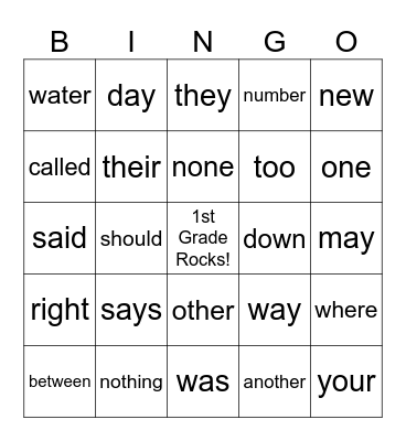 Trick Words Bingo Card