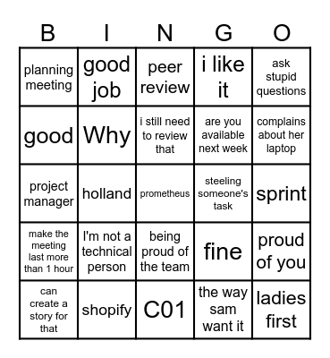 our manager Bingo Card