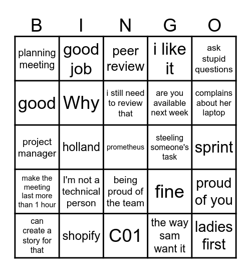 our manager Bingo Card
