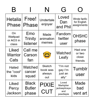 Middle school Freak Bingo Card