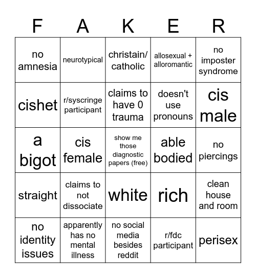 singlet faker bingo Card