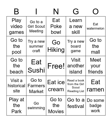 Troop 01 Summer BINGO Card