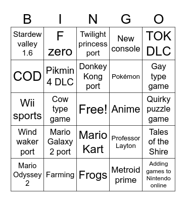 Nintendo Direct Bingo Card