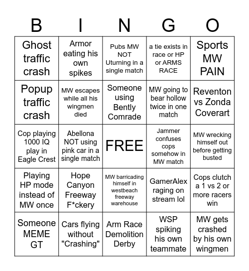 HPR Bingo Stream Bingo Card