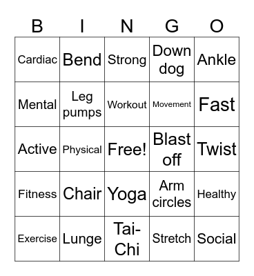 Workout Bingo Benefits Bingo Card