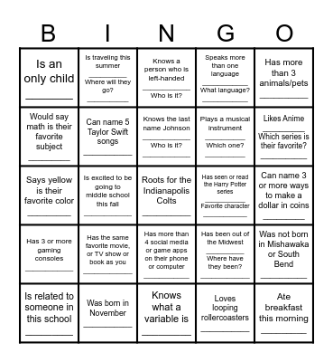 Find Someone Who... (Math) Bingo Card