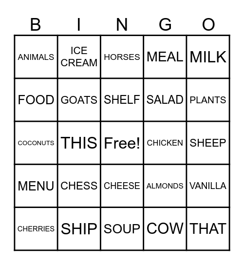 KIDS 08 Bingo Card