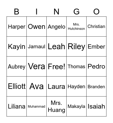 Mrs. Hutchinson's Class 2023-24 Bingo Card