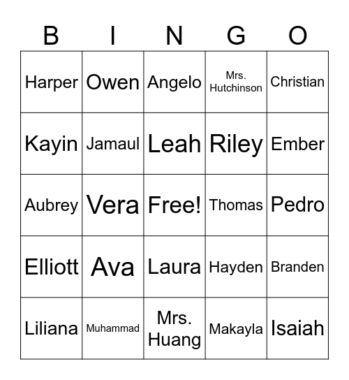 Mrs. Hutchinson's Class 2023-24 Bingo Card