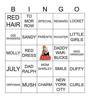 ANNIE and FRIENDS Bingo Card