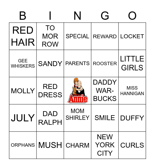 ANNIE and FRIENDS Bingo Card