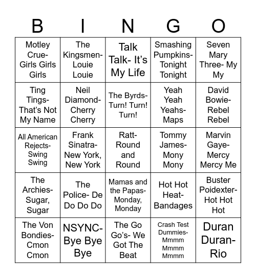 Radio Bingo Doubles Bingo Card