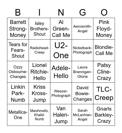 Radio Bingo Title Battle Bingo Card