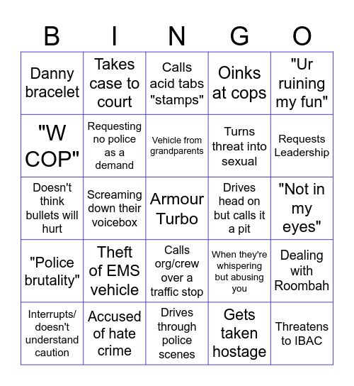 BBRP Cop Danny Bingo Card