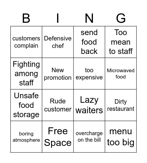 Restaurant Impossible Bingo Card