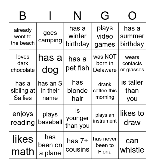 Find someone (& write down their name) who... Bingo Card