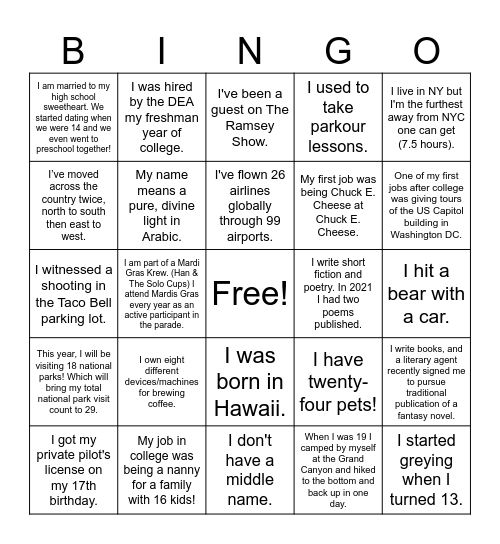 Get to know the PMs! Bingo Card