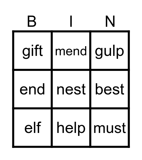 Sounds Write Unit 8 Initial Code Bingo Card