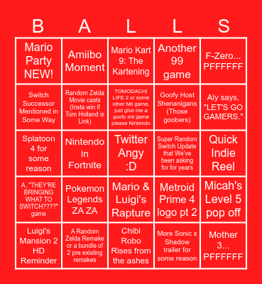 Nintendo Direct Summer Gamesfest 2024 kinda Bingo! Bingo Card