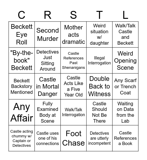 Crastle Bingo Card